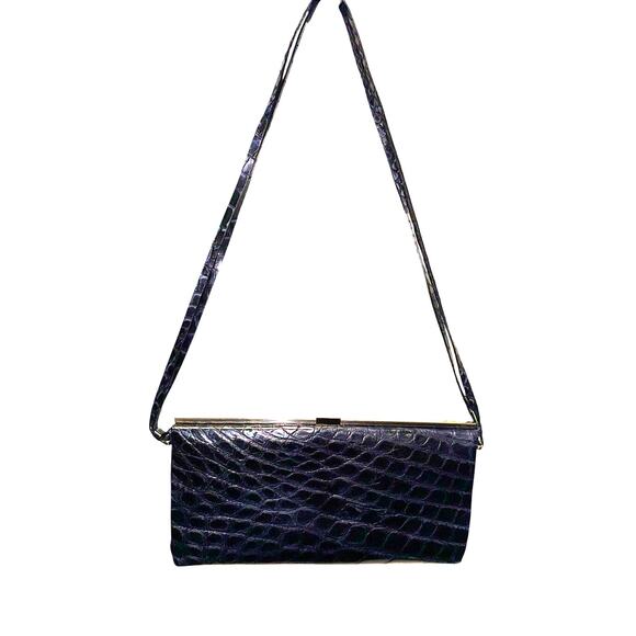 Purse / Tardini / Alligator Leather / Clutch / Shoulder Bag / Black / Authentic - Picture 1 of 12